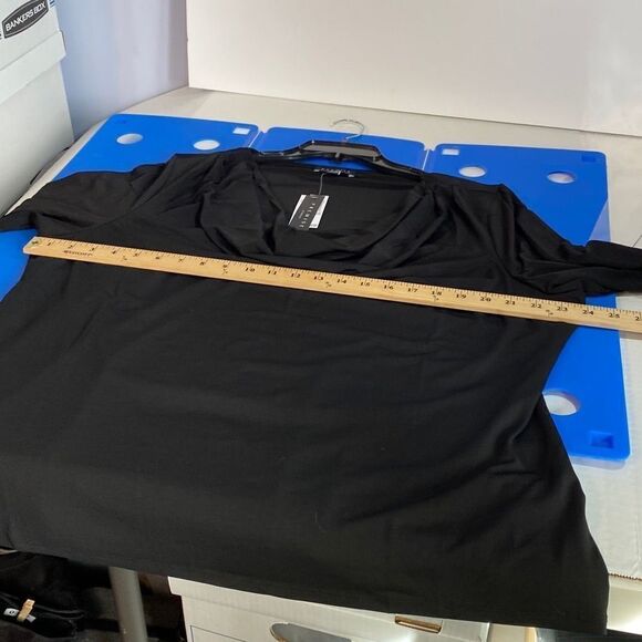 New Premise Black Cowl Neck 3/4 Sleeves Top Size 2X, Slinky Fabric - Picture 8 of 12